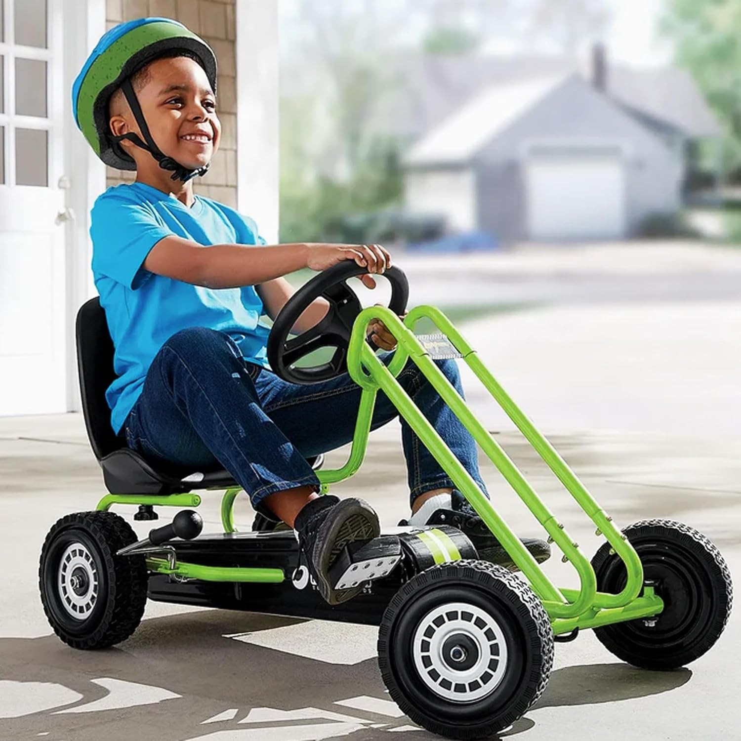 Kids Pedal Go Kart, 4 Wheel Bike Cart, Ride for Ages 4-8, Green- Outdoor Bicycle Karts with Plastic Wheels for Boys and Girls